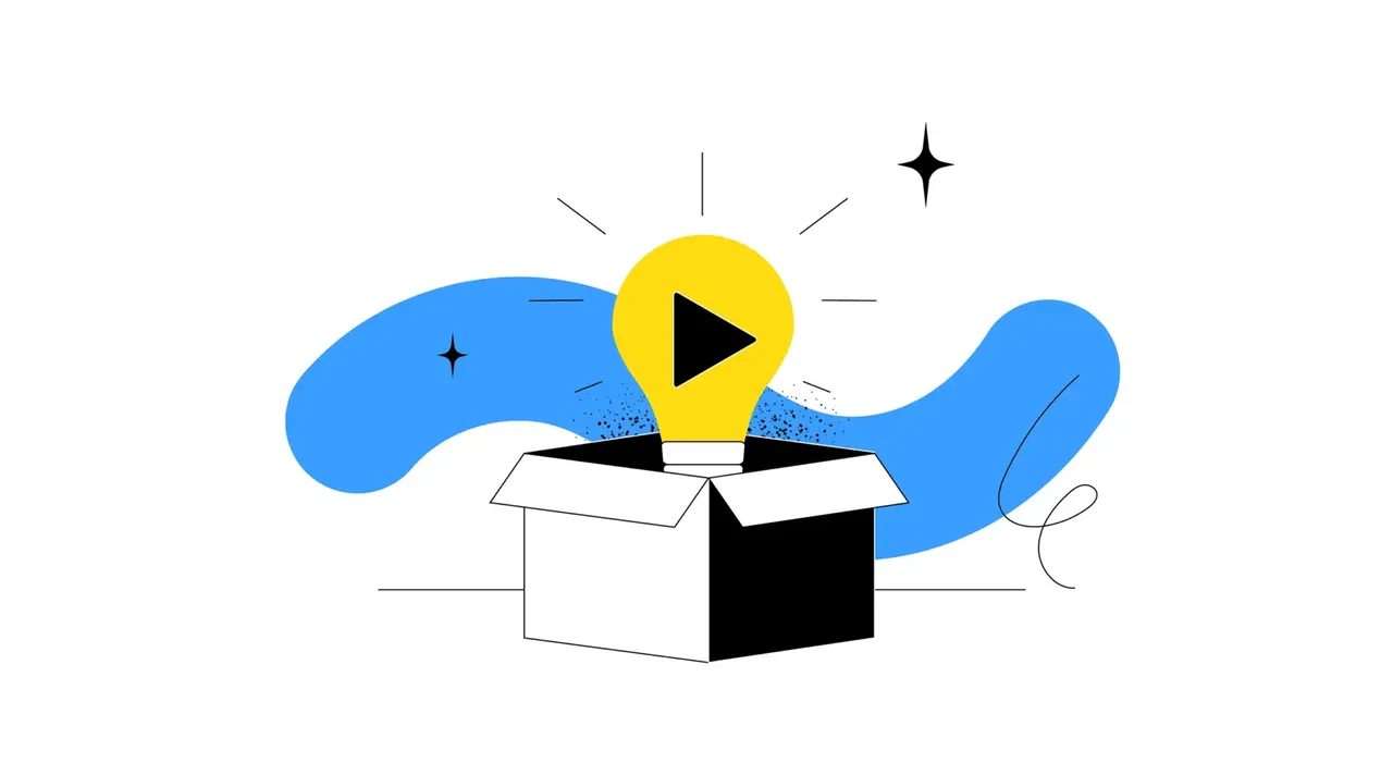 Glühbirne mit Play-Button in einem Karton, Illustration
