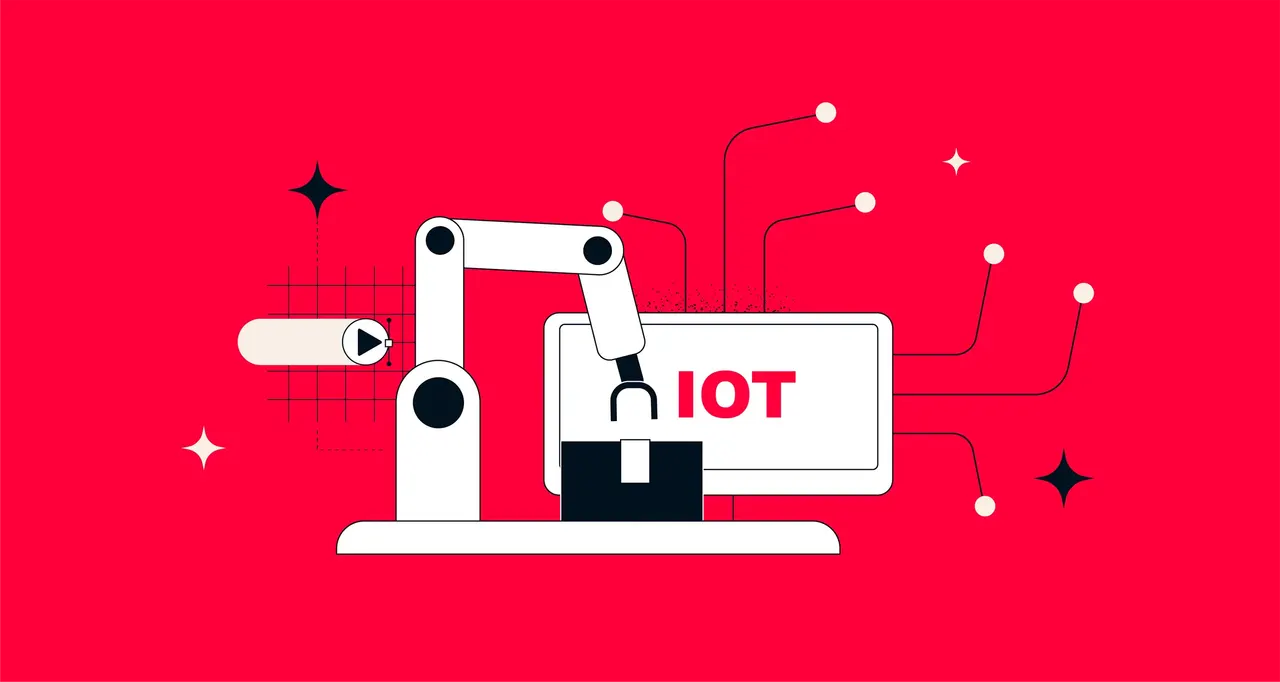 Eine Illustration eines Roboterarms, der mit einer schwarzen Box und einem Computer interagiert.