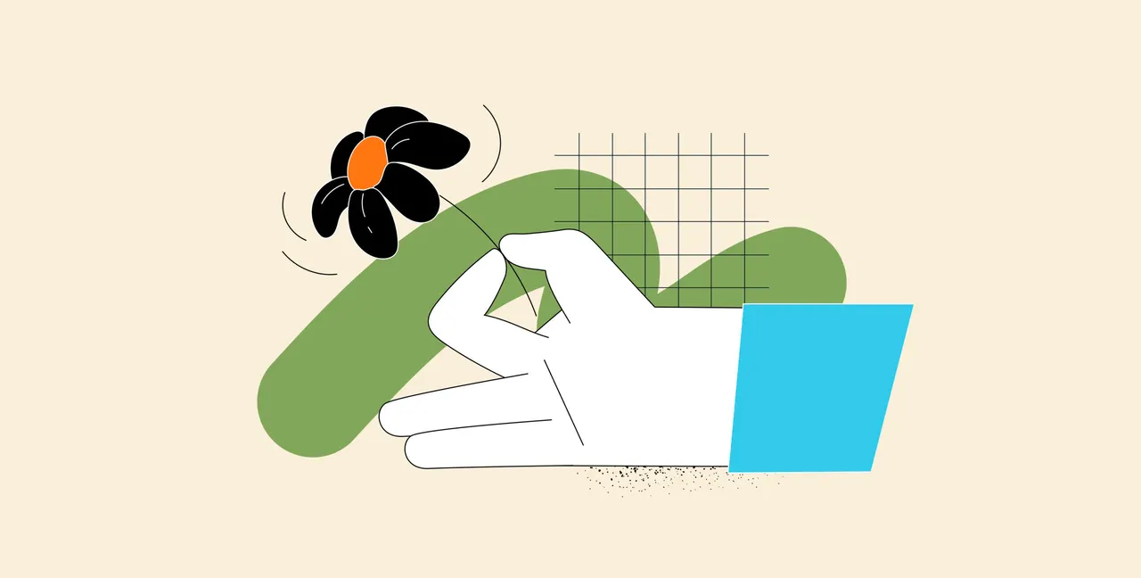 Illustration: Eine Hand zupft an den Blütenblättern einer Blume