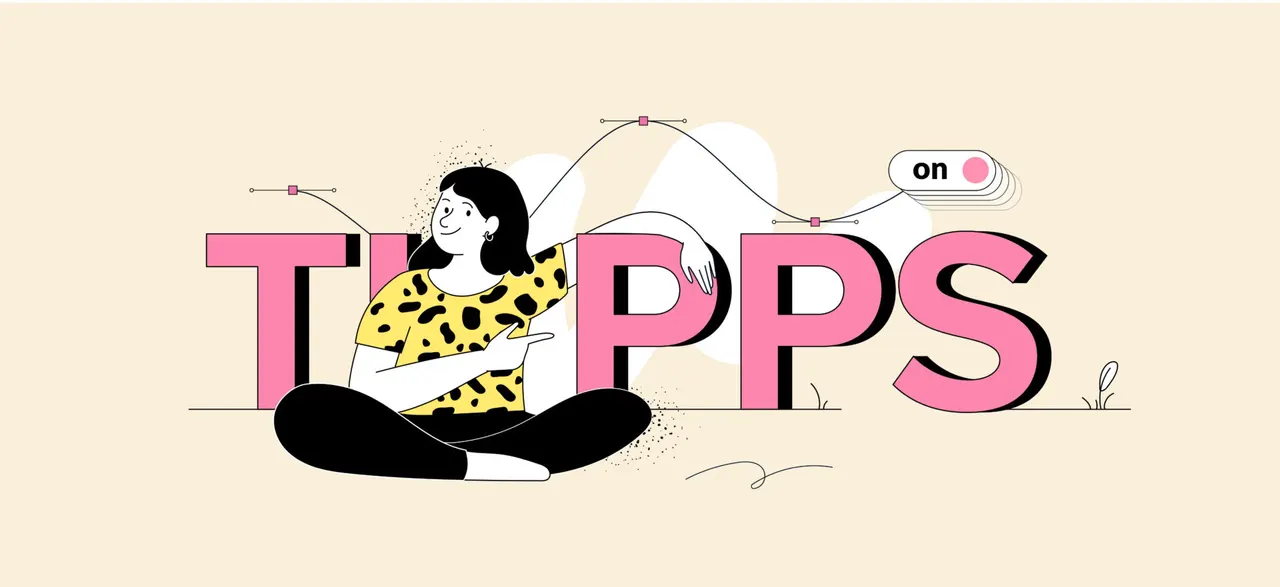 Illustration: Frau sitzt vor dem Wort "TIPPS" und zeigt darauf, ein "on" Schalter ist zu sehen