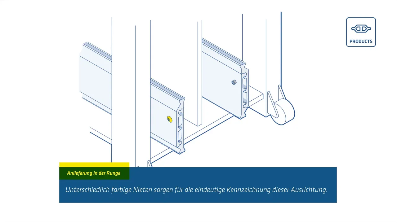 Technische Abbildung eines schubfreien Rungenmechanismus mit metallenen Schienen.