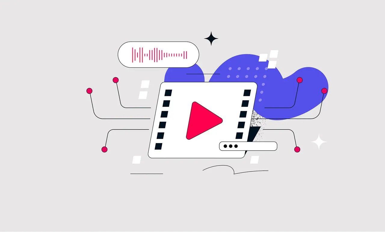 Eine abstrakte Grafik, die einen Video-Player mit rotem Play-Button darstellt.