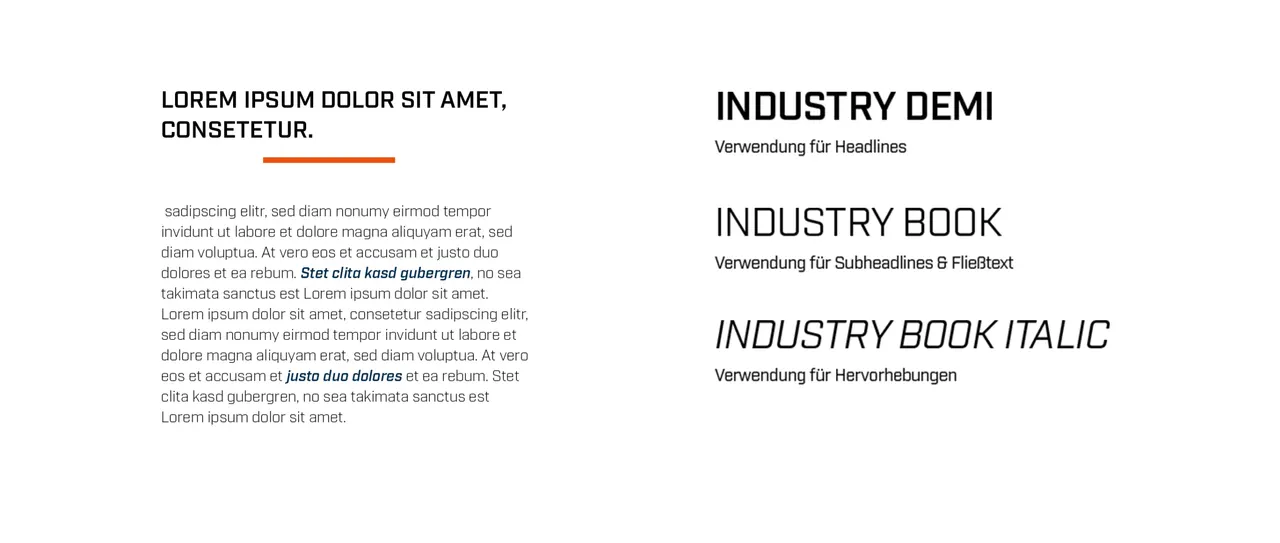 Split-Design mit leichter Schrift für allgemeine Themen und fetten Überschriften.