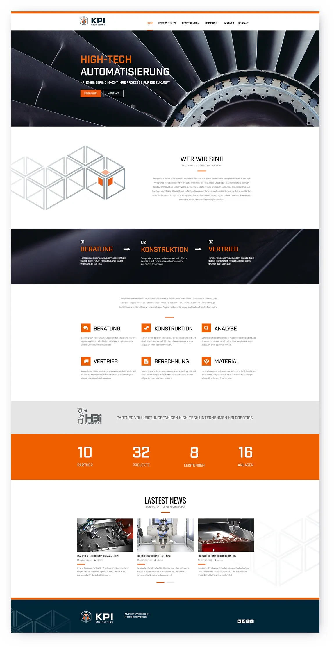 Webseitenlayout mit den Texten 'WER WIR SIND' und Dienstleistungsdetails.