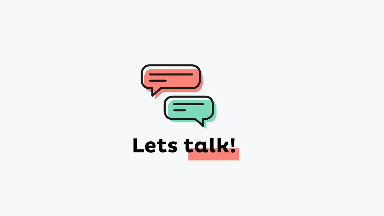 Zwei Sprechblasen über dem Text 'Lets talk!', rot und grün, auf hellgrauem Hintergrund.